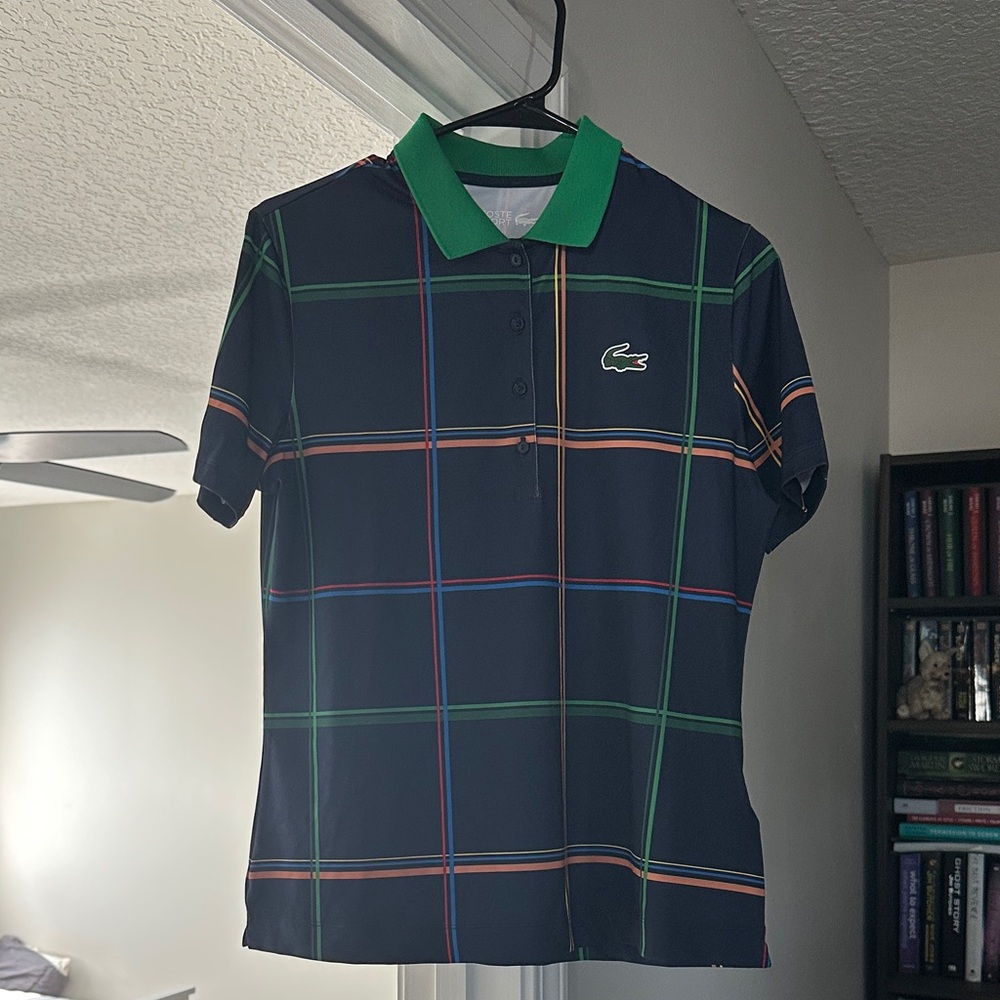 Lacoste Polo with Green Collar and Multicolor Plaid